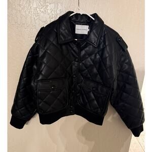Rebecca Minkoff Quilted Faux Leather Bomber Jacket Black Size M